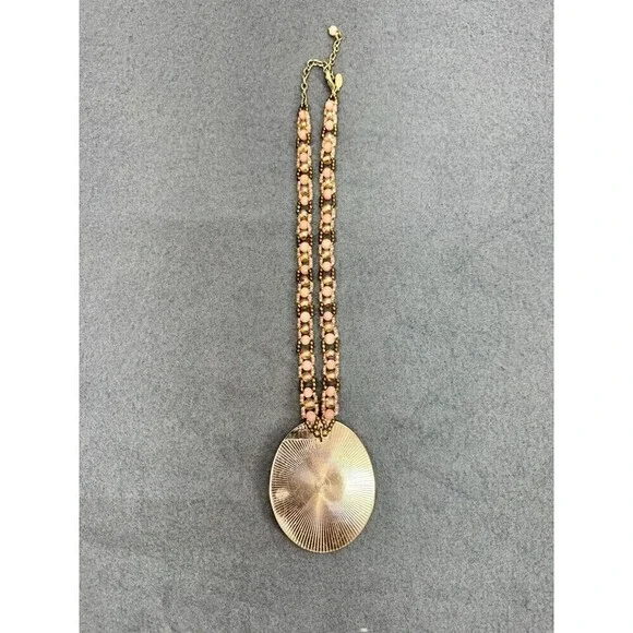 Vintage Chicos Statement Necklace Large Pink Peach Rhinestone Pendant Beaded - Picture 5 of 9